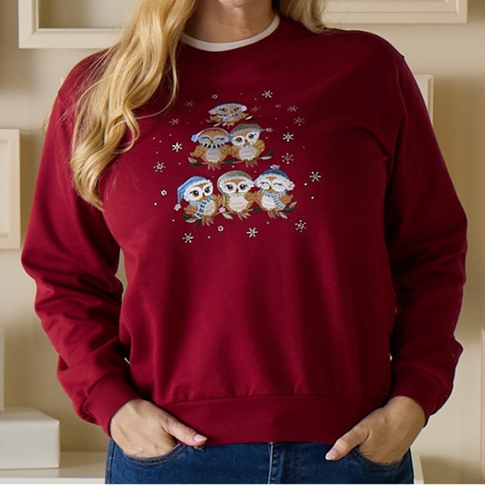 Cracker Barrel Owl Burgundy Pullover Fleece Size XL NWT